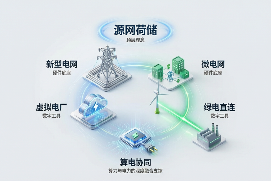 一文读懂：源网荷储、新型电网、微电网、虚拟电厂、绿电直连、算电协同的关联关系、落地场景和实操要点