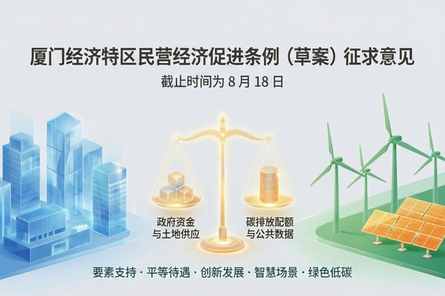 厦门经济特区拟出台民营经济促进条例草案，明确支持民企参与绿电绿证交易与绿色低碳转型