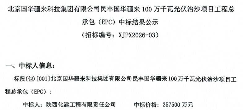 1.98元/W！新疆和田1300MW光伏项目EPC公示中标结果