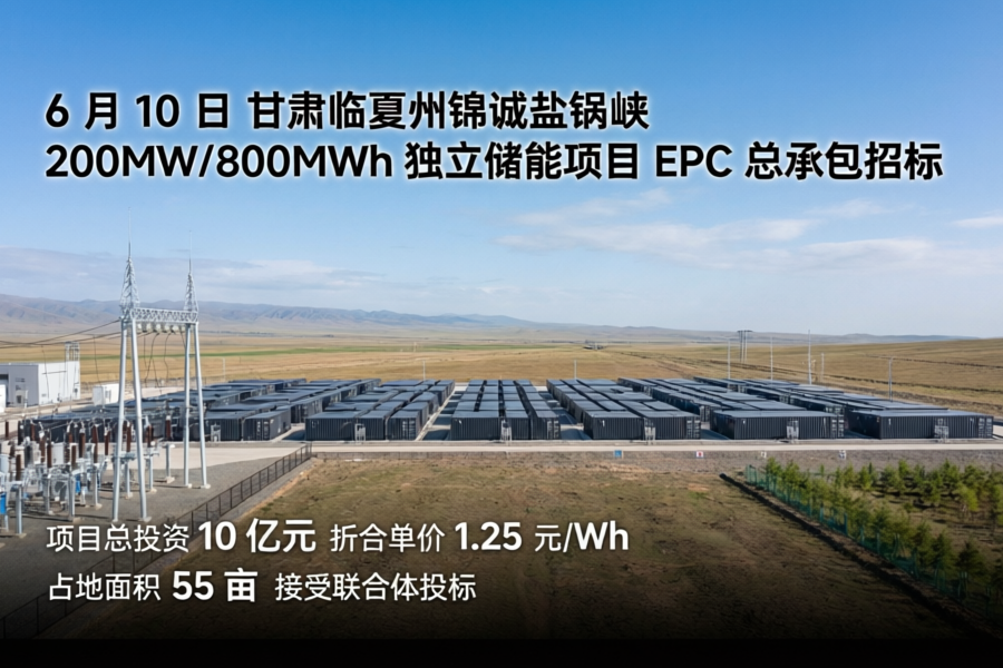 甘肃临夏州锦诚盐锅峡200MW/800MWh独立储能项目EPC招标