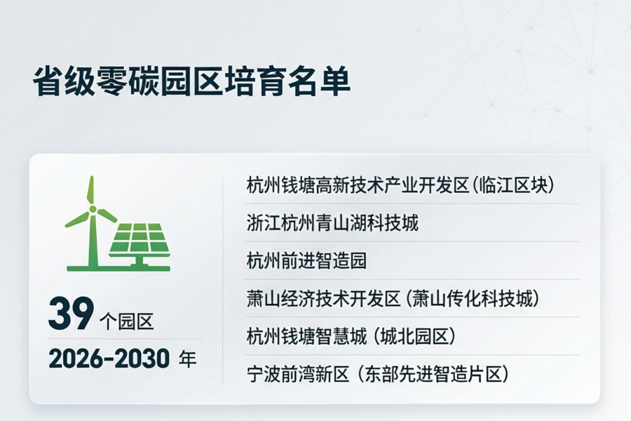 浙江公布39家省级零碳园区培育名单，覆盖全省11市