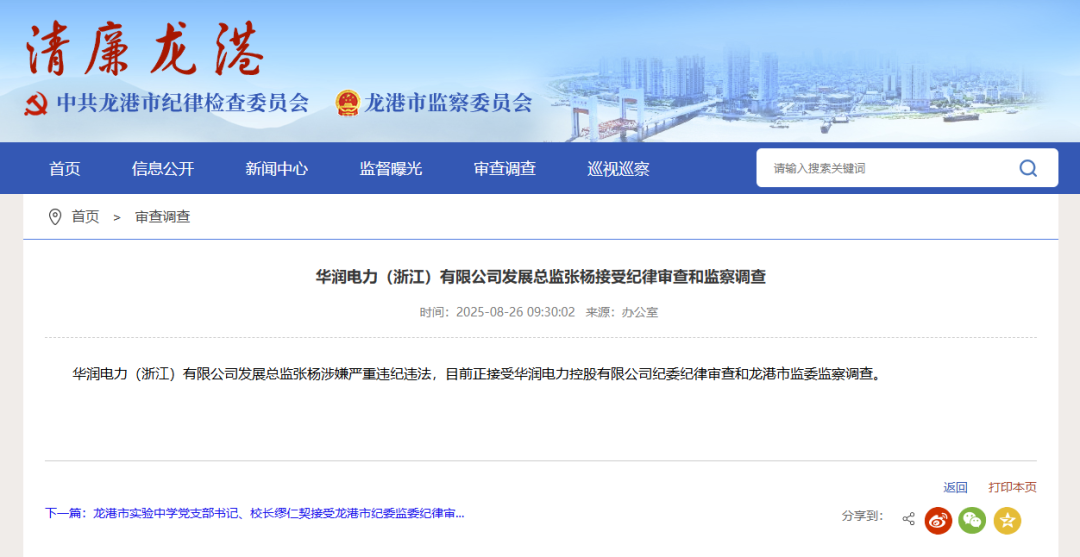 华润电力发展总监张杨被查