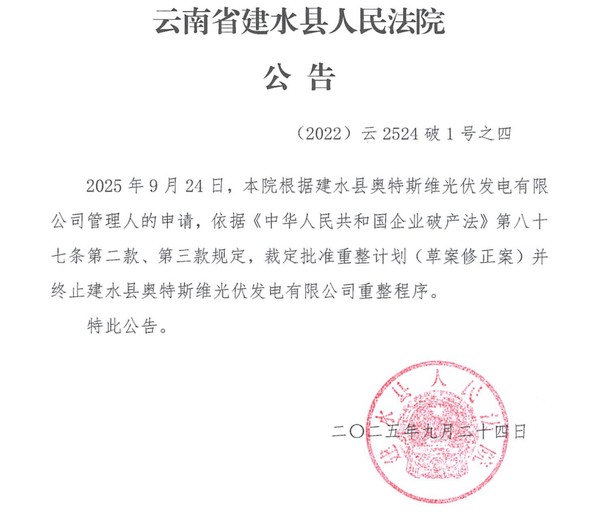 终止！云南一光伏企业破产重整