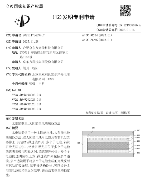京东方连发3项钙钛矿专利！