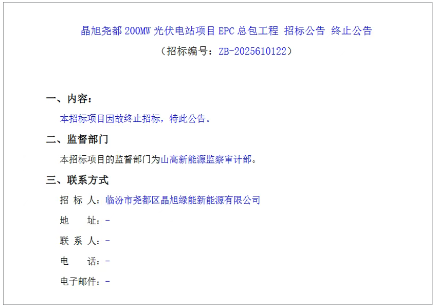 200MW光伏项目终止招标！