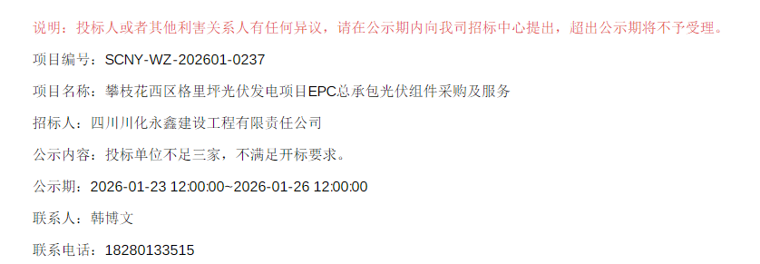 四川一光伏项目185MW组件采购流标！
