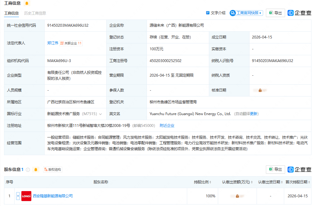 隆基绿能投资成立新能源公司!