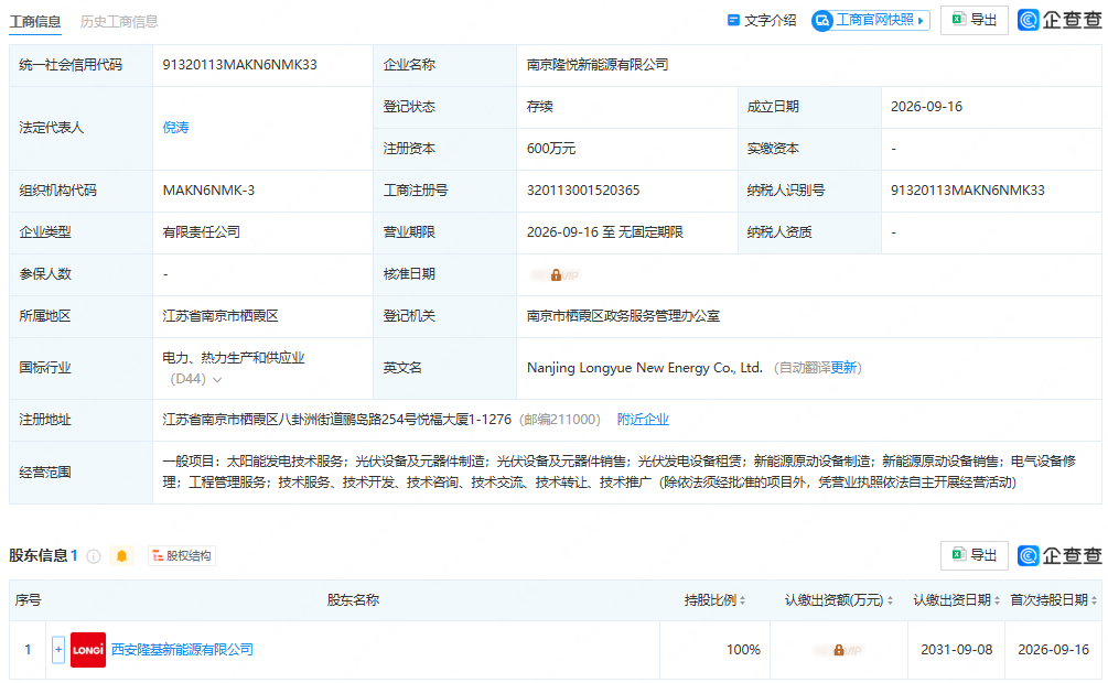 隆基绿能成立新能源公司！