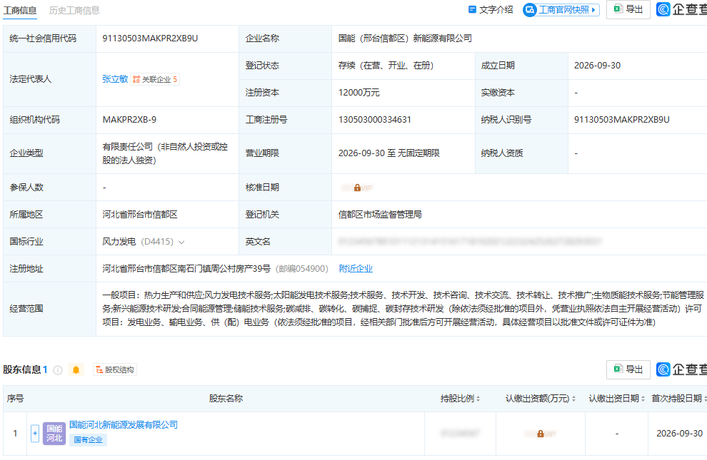 国家能源集团、国电电力成立新能源公司，含太阳能发电业务