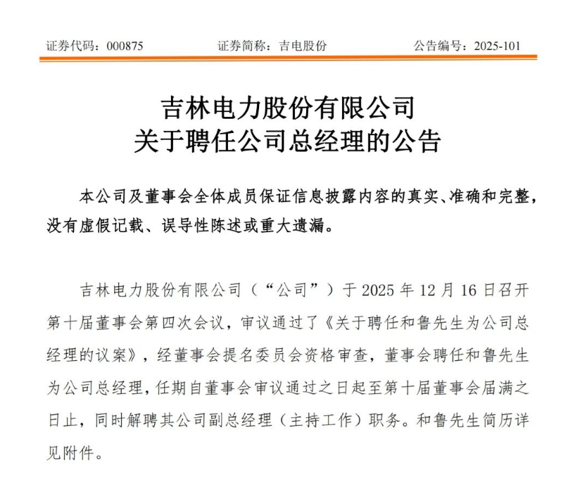 国家电投上市公司总经理调整