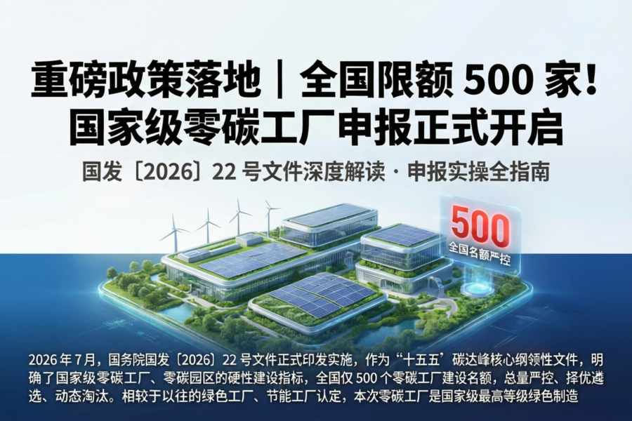 国发〔2026〕22号正式落地!500家国家级零碳工厂申报细则、三大核心指标、最全避坑指南