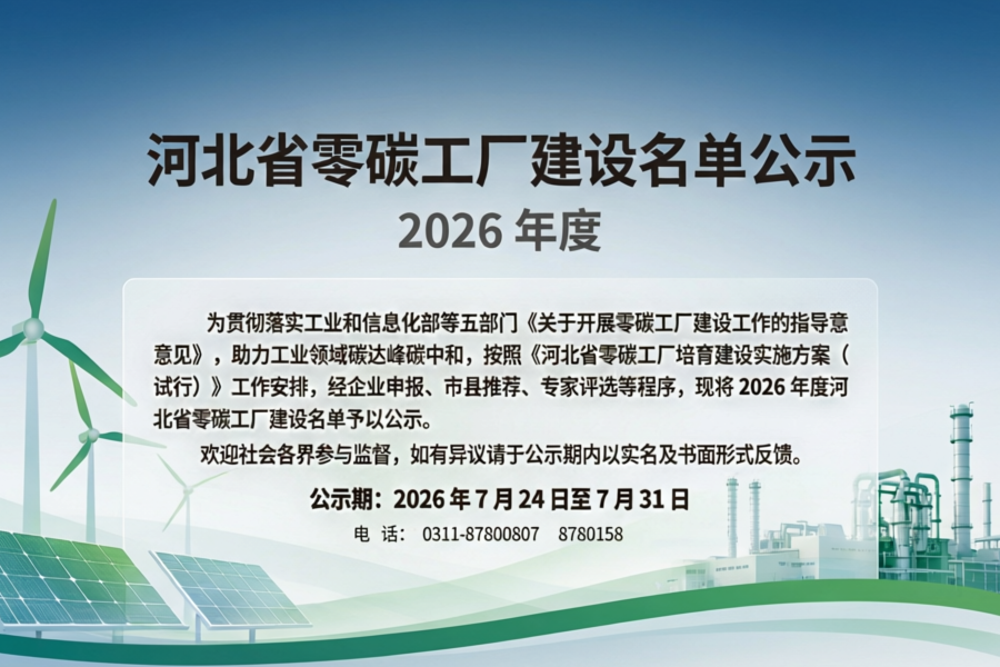 河北省99家零碳工厂建设名单公示!后附:《河北省零碳工厂培育建设实施方案(试行)》