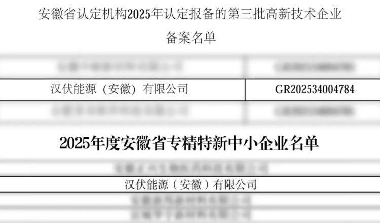 专精向新 | 汉伏安徽制造中心获评国家级高新技术企业,并荣膺省级“专精特新”称号