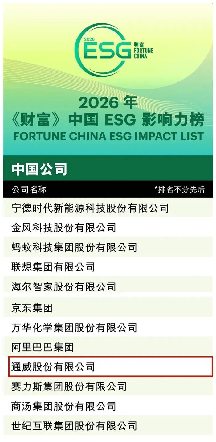 通威连续四年荣登《财富》中国ESG影响力榜