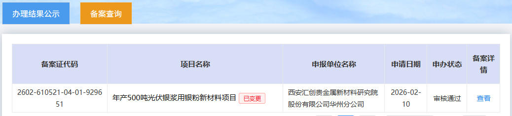 陕西年产500吨光伏银浆用银粉新材料项目进入环评